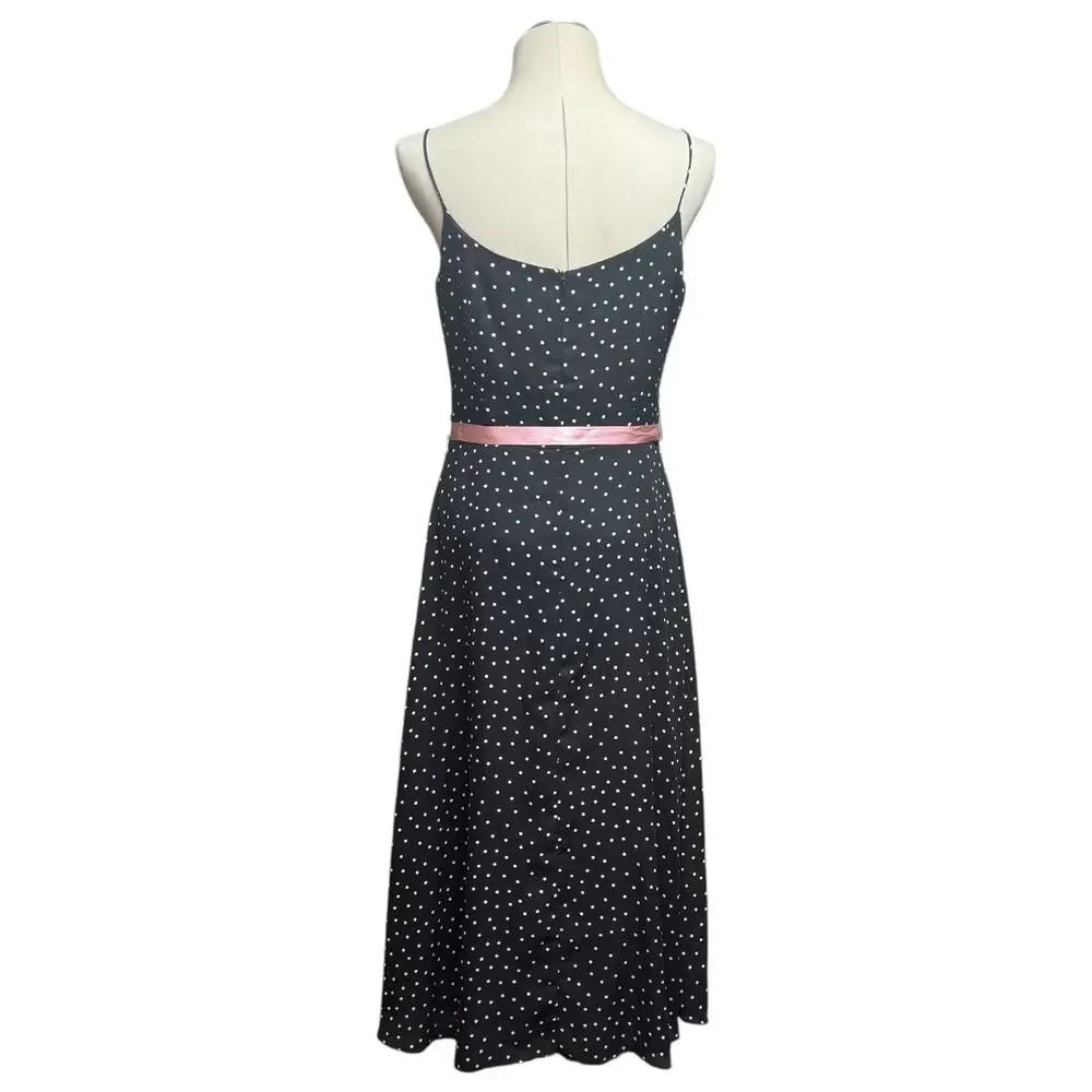 Jessica Howard Sleeveless Belted Polka Dot Midi Dress Black Pink 10